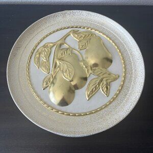 Large Round Embossed Fruit Metal Tin // Gold Speckle // 10" Diameter